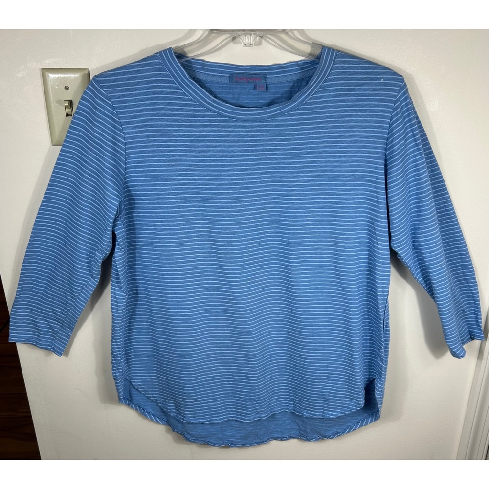 Fresh Produce Catalina Top Women L Blue Ocean Stripe Coastal Cotton Slub USA